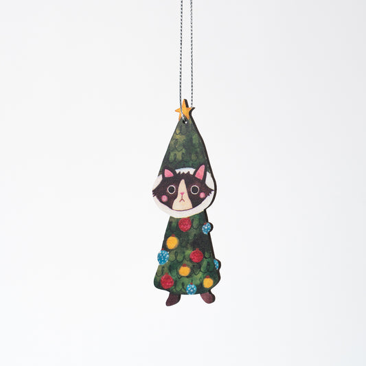 Christmas Costume Cat Wooden Ornament