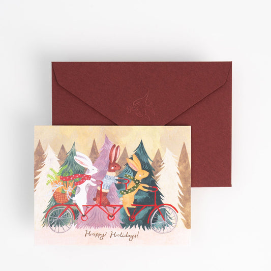 Happy Holidays Bicycle Bunnies Card