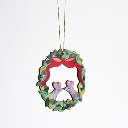 Mistletoe Mice Wooden Ornament