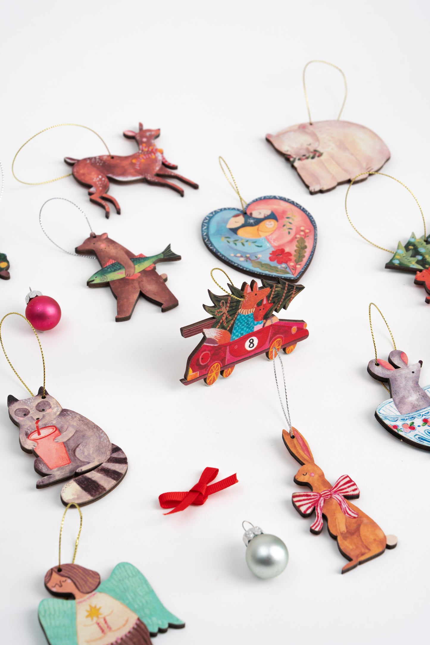 Bear & His Fish Wooden Ornament