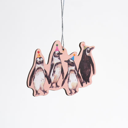 Party Penguins Wooden Ornament