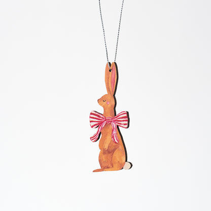 Rabbit Bow Wooden Ornament
