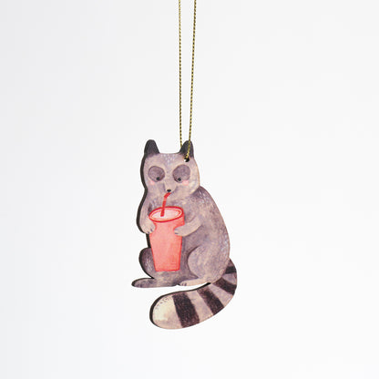Raccoon Drink Wooden Ornament