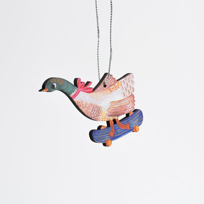 Skateboard Duck Wooden Ornament
