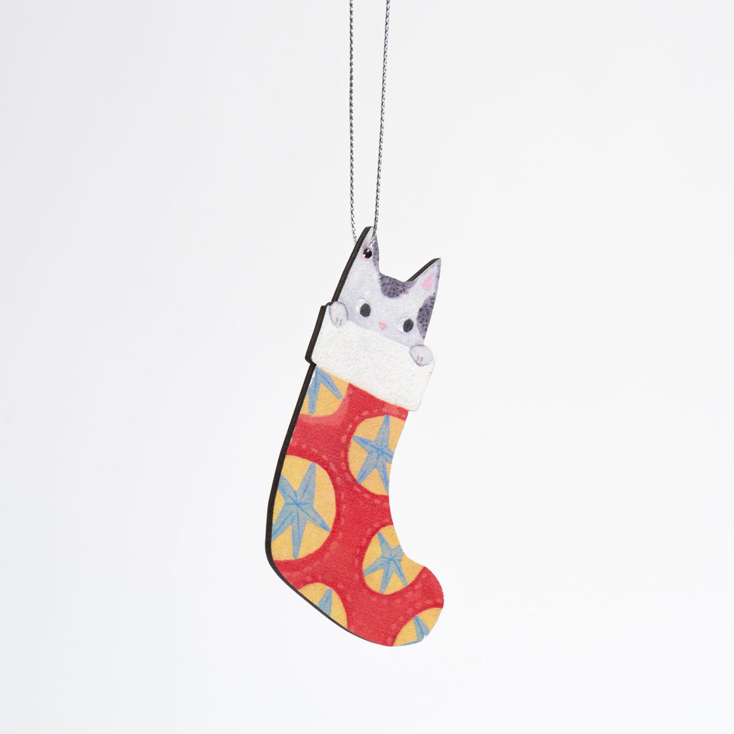Kitty Stocking Wooden Ornament