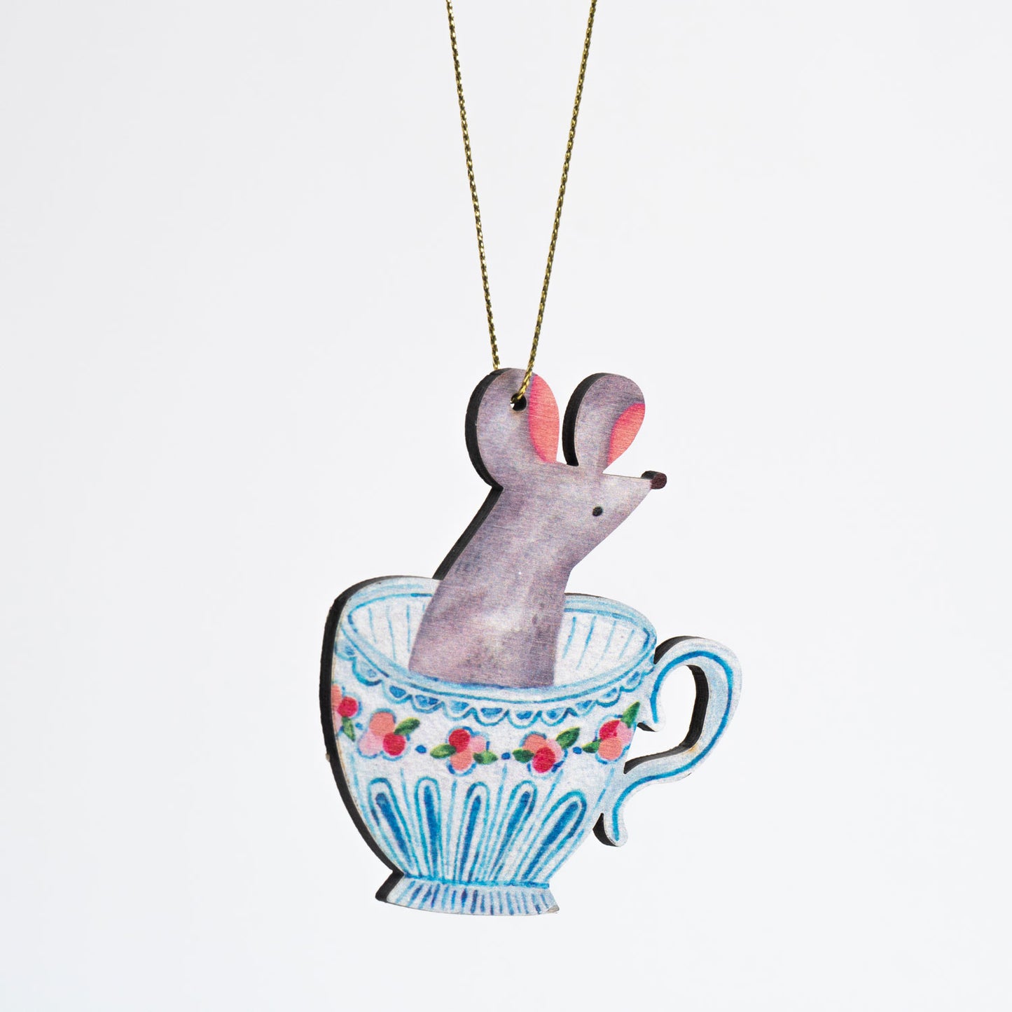 Teacup Mouse Wooden Ornament